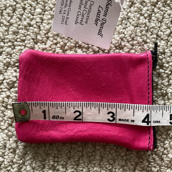 Sharon Duvall Leather Small Hand Carved Genuine Leather Pink Zippered Pouch NWT - Picture 7 of 7